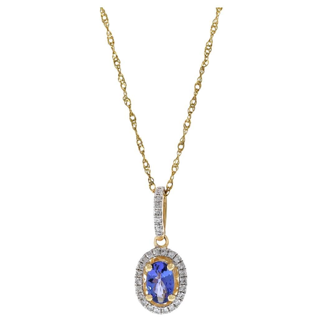 14KT Yellow Gold Oval Tanzanite and Diamond Pendant