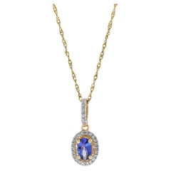 14KT Yellow Gold Oval Tanzanite and Diamond Pendant