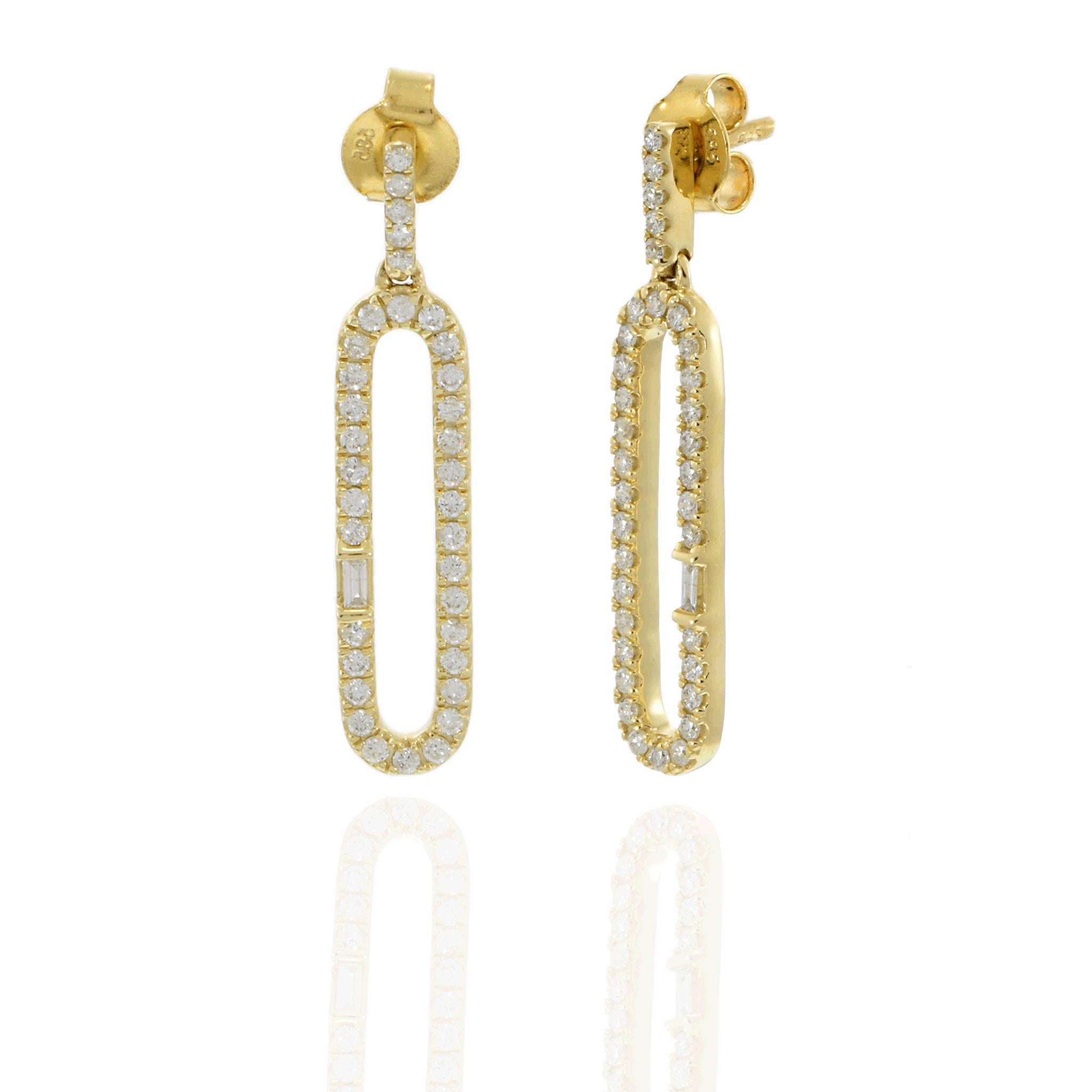 Boucles d'oreilles Paperclip en or jaune 14KT avec diamants Neuf - En vente à New York, NY