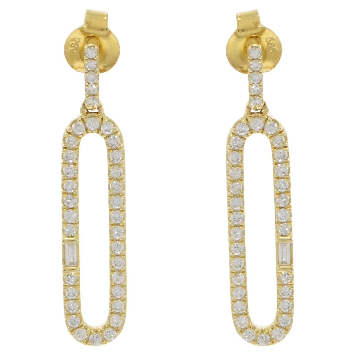 Boucles d'oreilles Paperclip en or jaune 14KT avec diamants