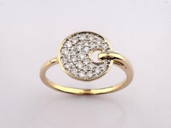 14KT Yellow Gold Pave Diamond Circular Disk Hook Ring