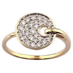 14KT Yellow Gold Pave Diamond Circular Disk Hook Ring