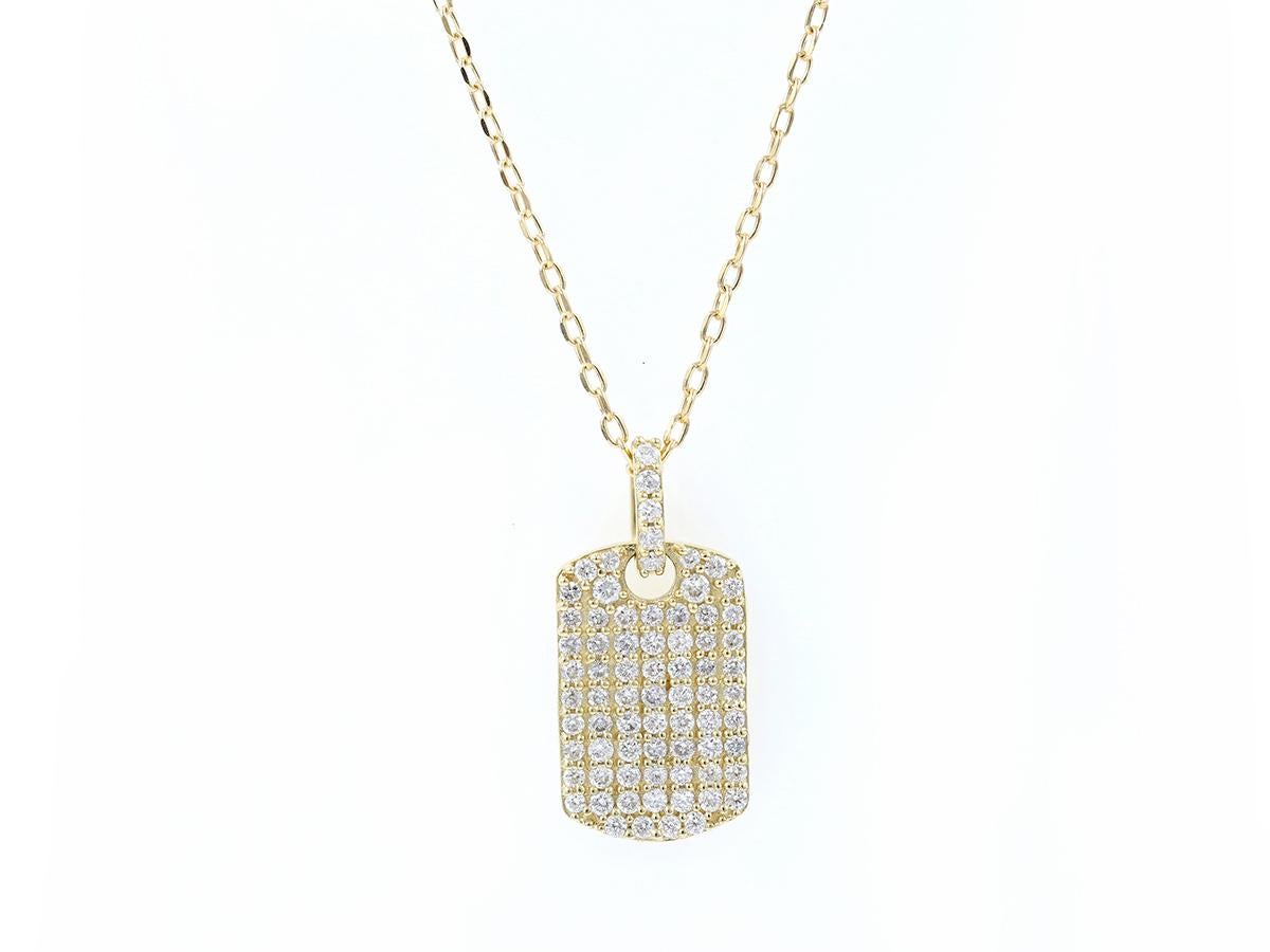 14KT Gelbgold Pave Diamond Dog Tag Anhänger Halskette (Zeitgenössisch) im Angebot