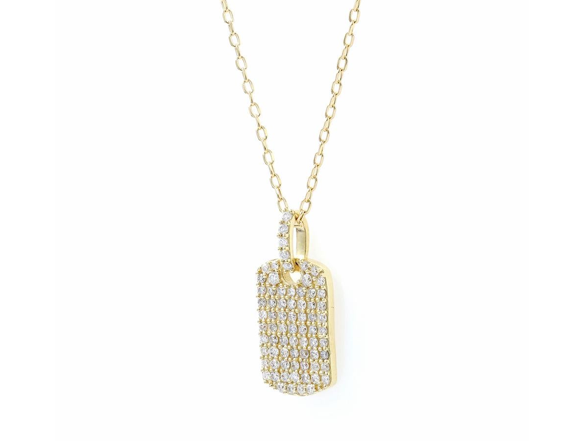 14KT Gelbgold Pave Diamond Dog Tag Anhänger Halskette (Brillantschliff) im Angebot