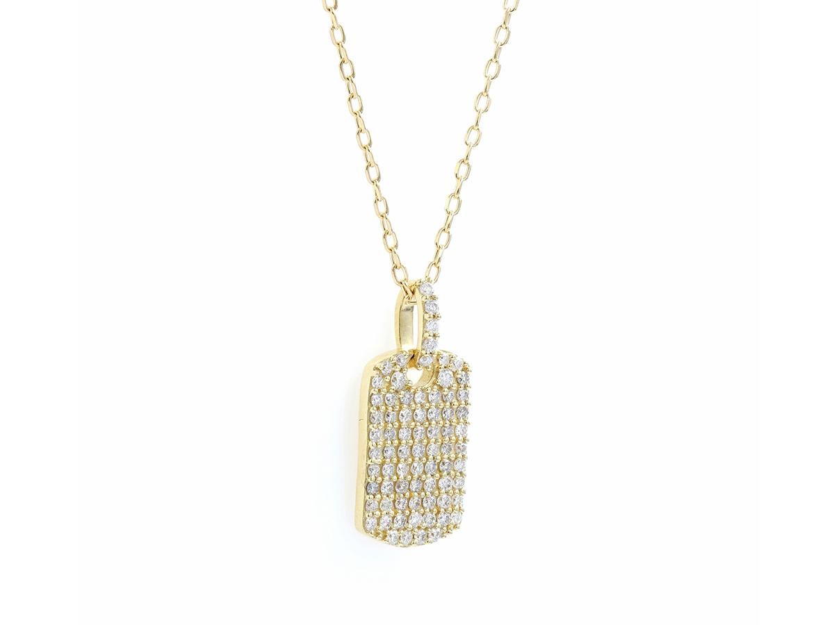 14KT Gelbgold Pave Diamond Dog Tag Anhänger Halskette im Zustand „Neu“ im Angebot in Antwerp, BE