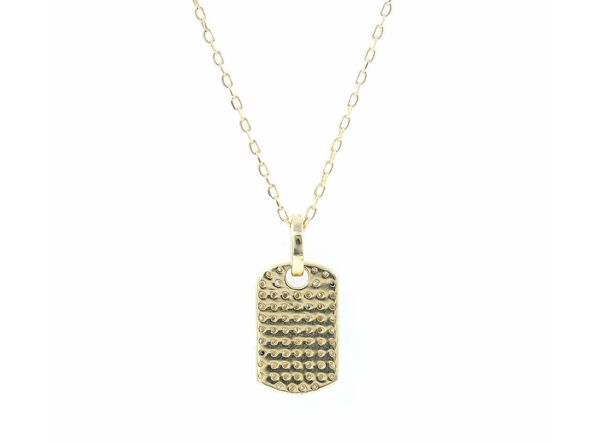 14KT Gelbgold Pave Diamond Dog Tag Anhänger Halskette Damen im Angebot