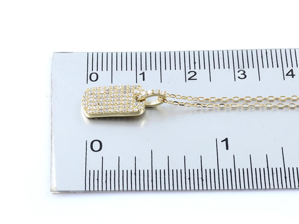 14KT Gelbgold Pave Diamond Dog Tag Anhänger Halskette im Angebot 1
