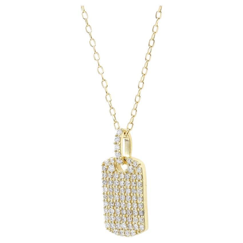 14KT Gelbgold Pave Diamond Dog Tag Anhänger Halskette