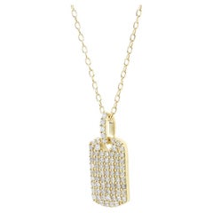 14KT Gelbgold Pave Diamond Dog Tag Anhänger Halskette