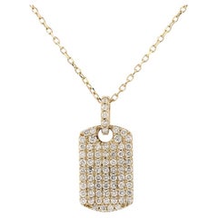 14KT Yellow Gold Pave Diamond Dog Tag Pendant Necklace