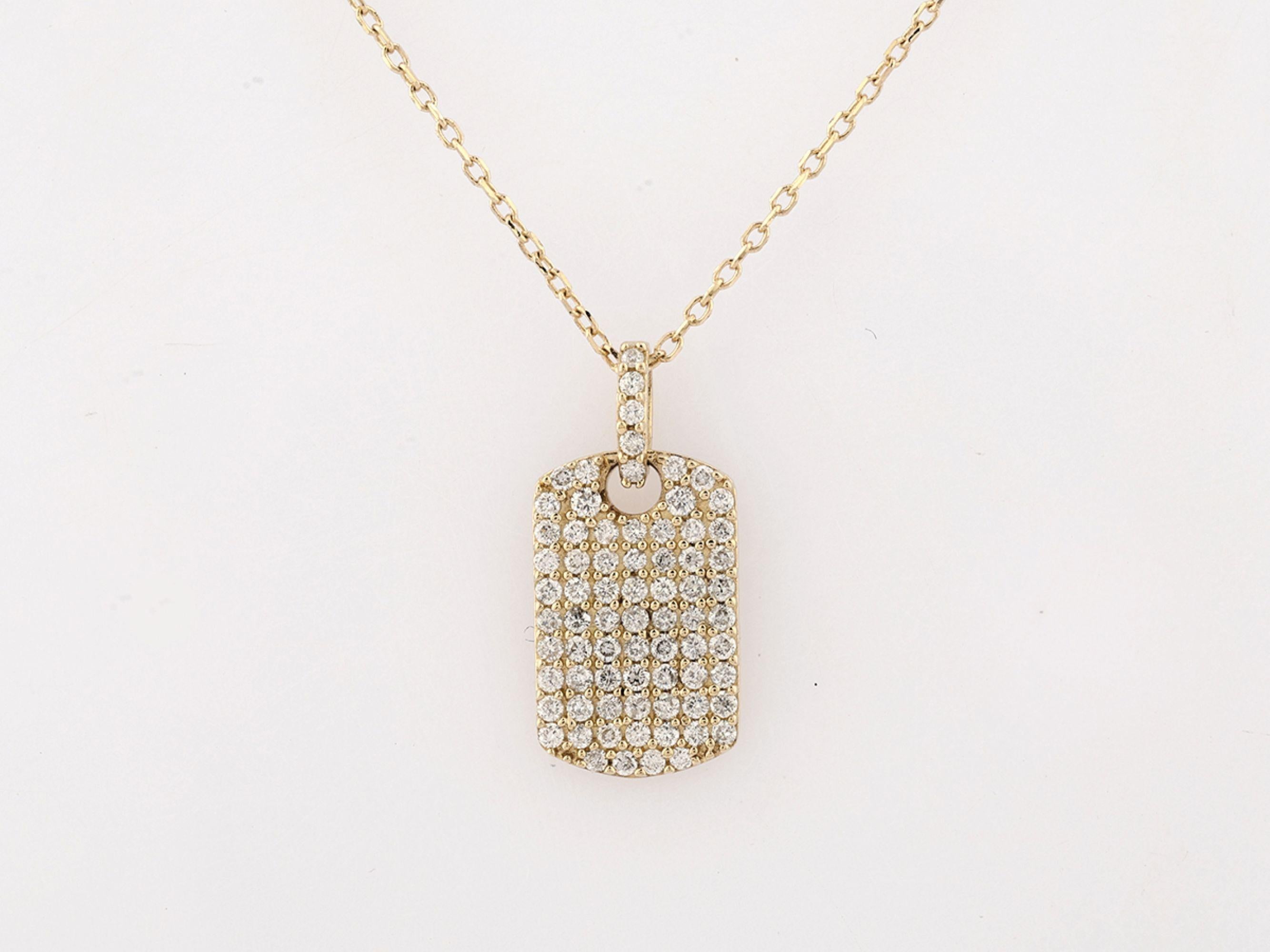 14KT Gelbgold Pave Diamond Dog Tag Anhänger Halskette