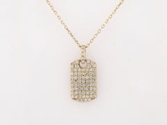 14KT Yellow Gold Pave Diamond Dog Tag Pendant Necklace