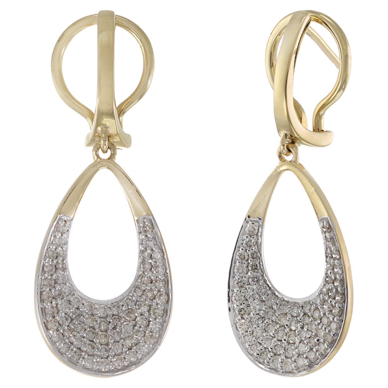 14KT Yellow Gold Pave Diamond Drop Earrings