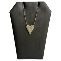 14kt Yellow Gold Pave Diamond Heart Necklace - 0.20ctw Diamonds, 18" Length, New
