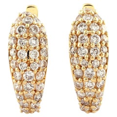 14KT Yellow Gold Pave Diamond Wide Huggie Hoop Earrings