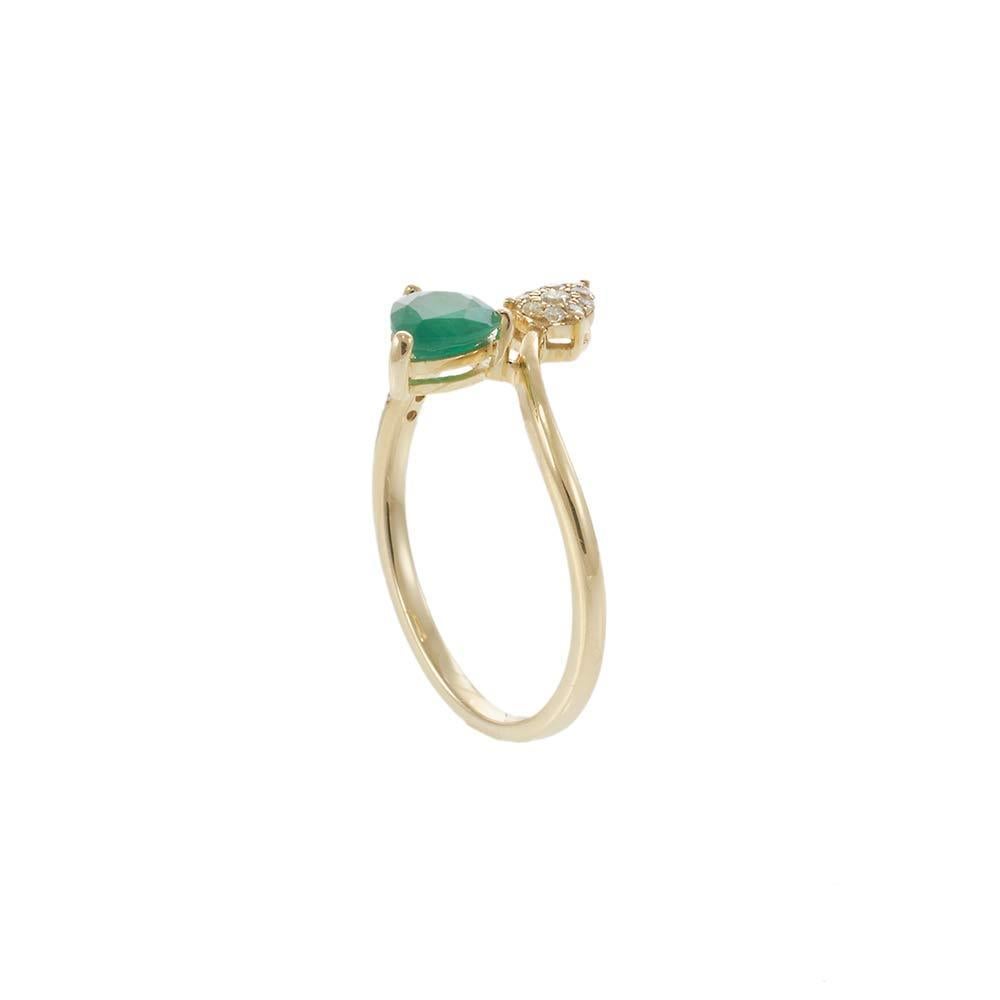 Pear Cut 14KT Yellow Gold Pear-Shaped Emerald & Diamond Fancy Petal Ring For Sale