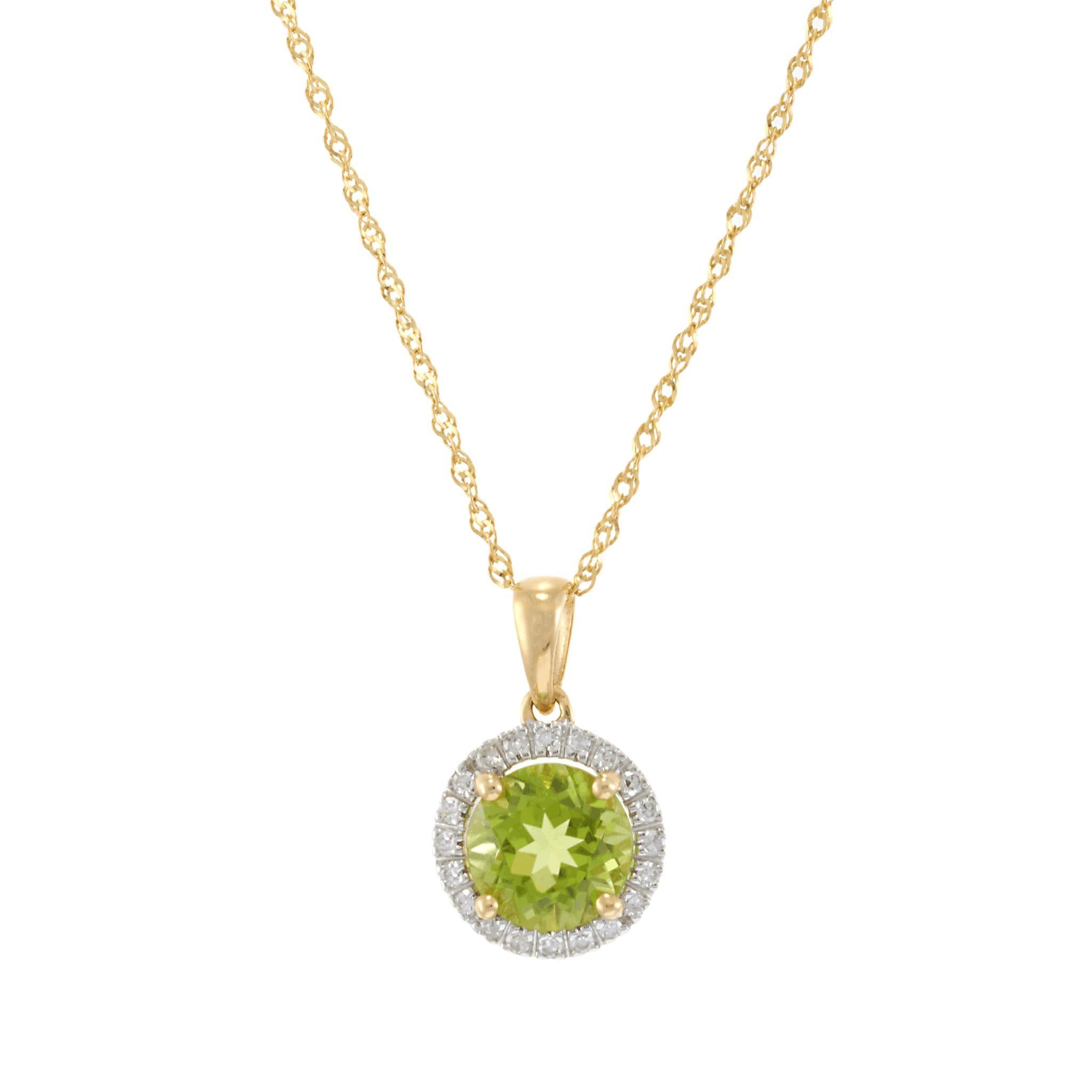 14KT Gelbgold Peridot und Diamant Halo-Anhänger Halskette im Zustand „Neu“ im Angebot in New York, NY