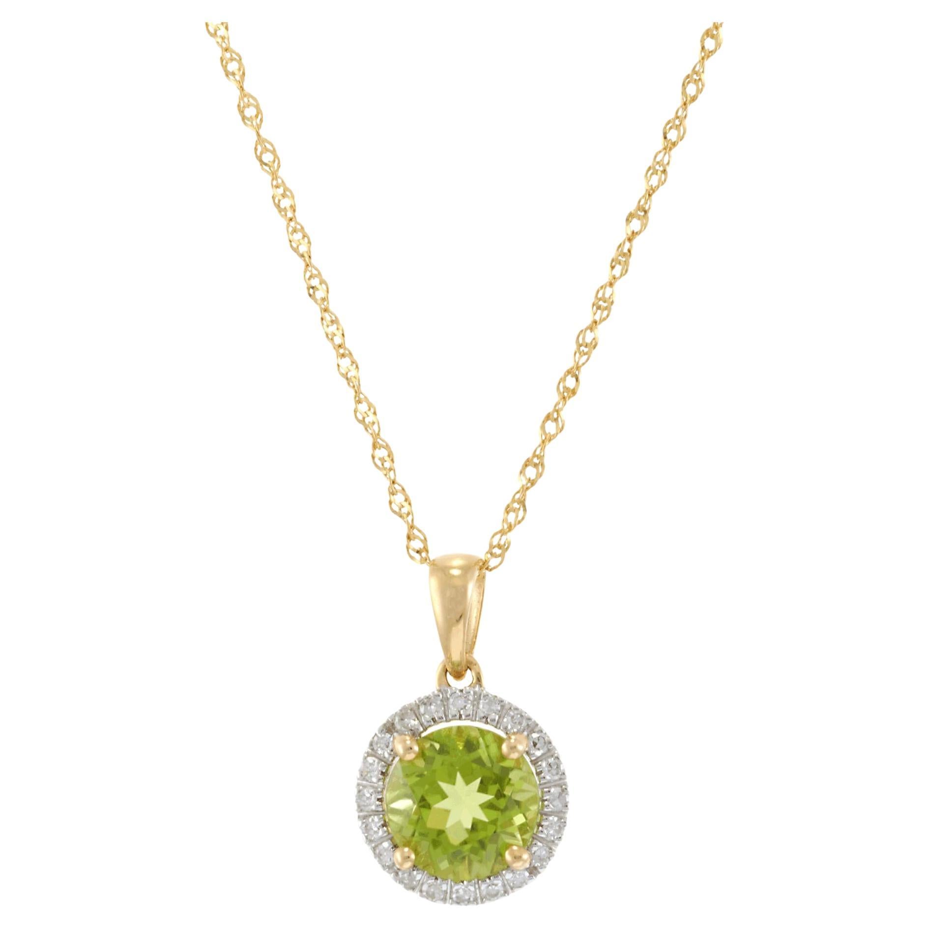 14KT Gelbgold Peridot und Diamant Halo-Anhänger Halskette
