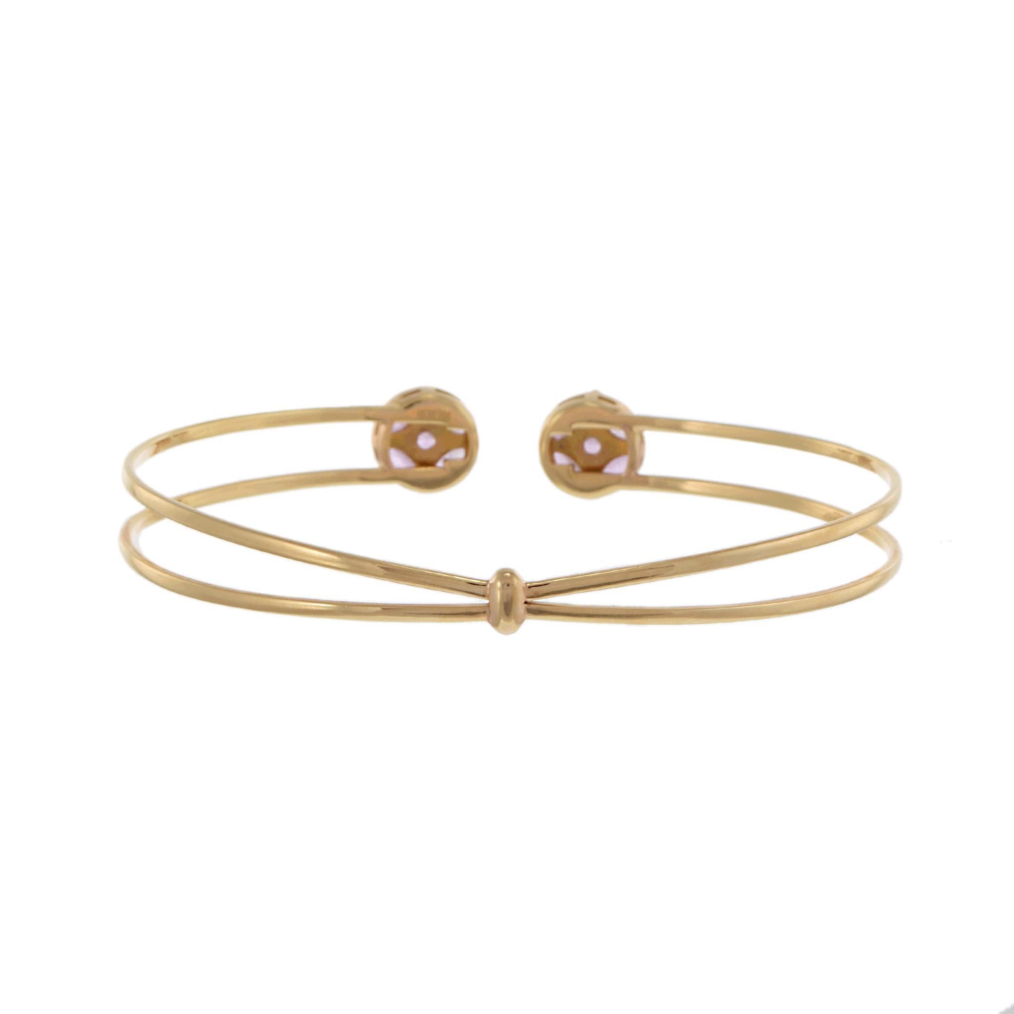 De las mujeres Pulsera abierta de oro amarillo de 14 quilates con racimo de zafiros rosas en venta