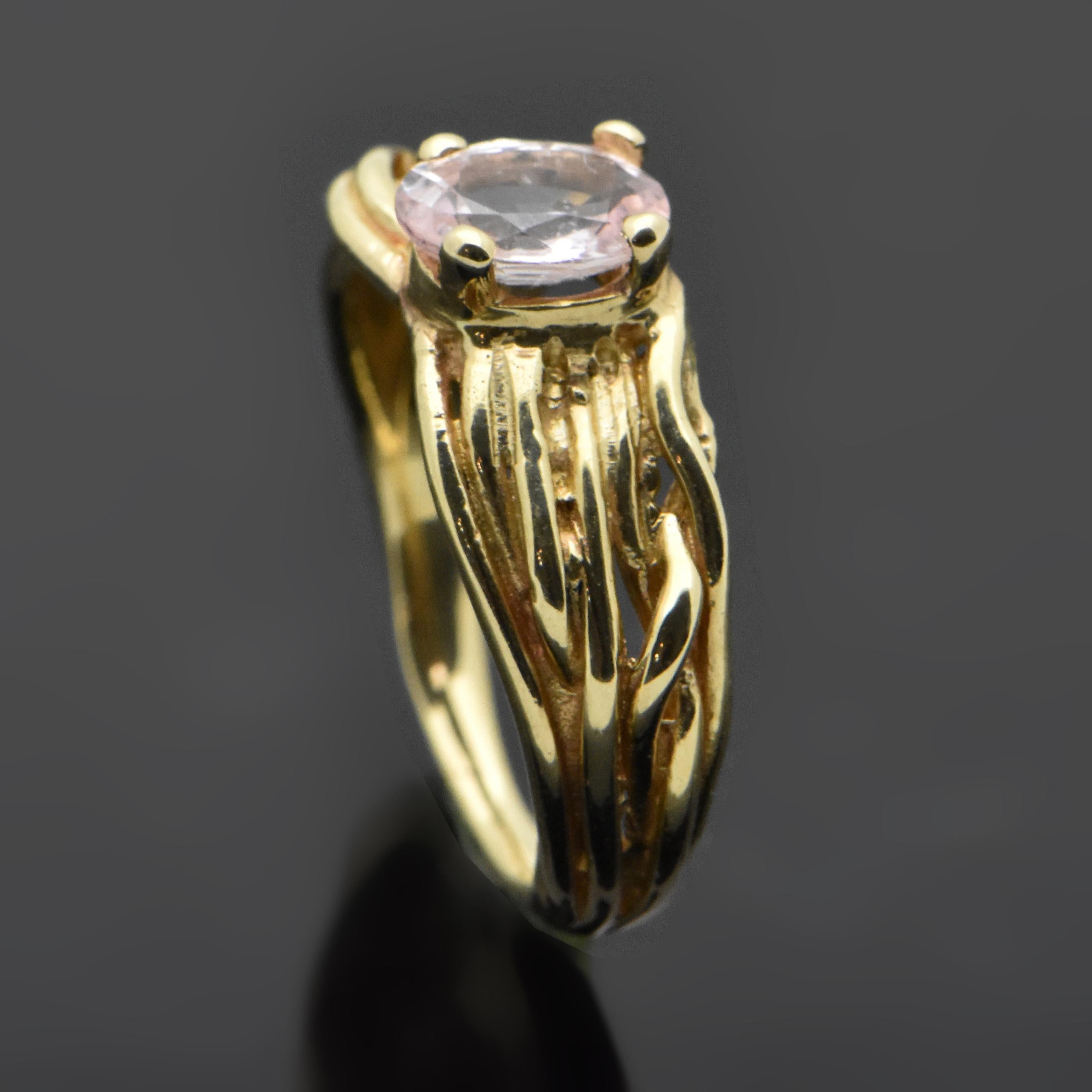 Artisan 14 Karat Yellow Gold Pink Sapphire Ring For Sale