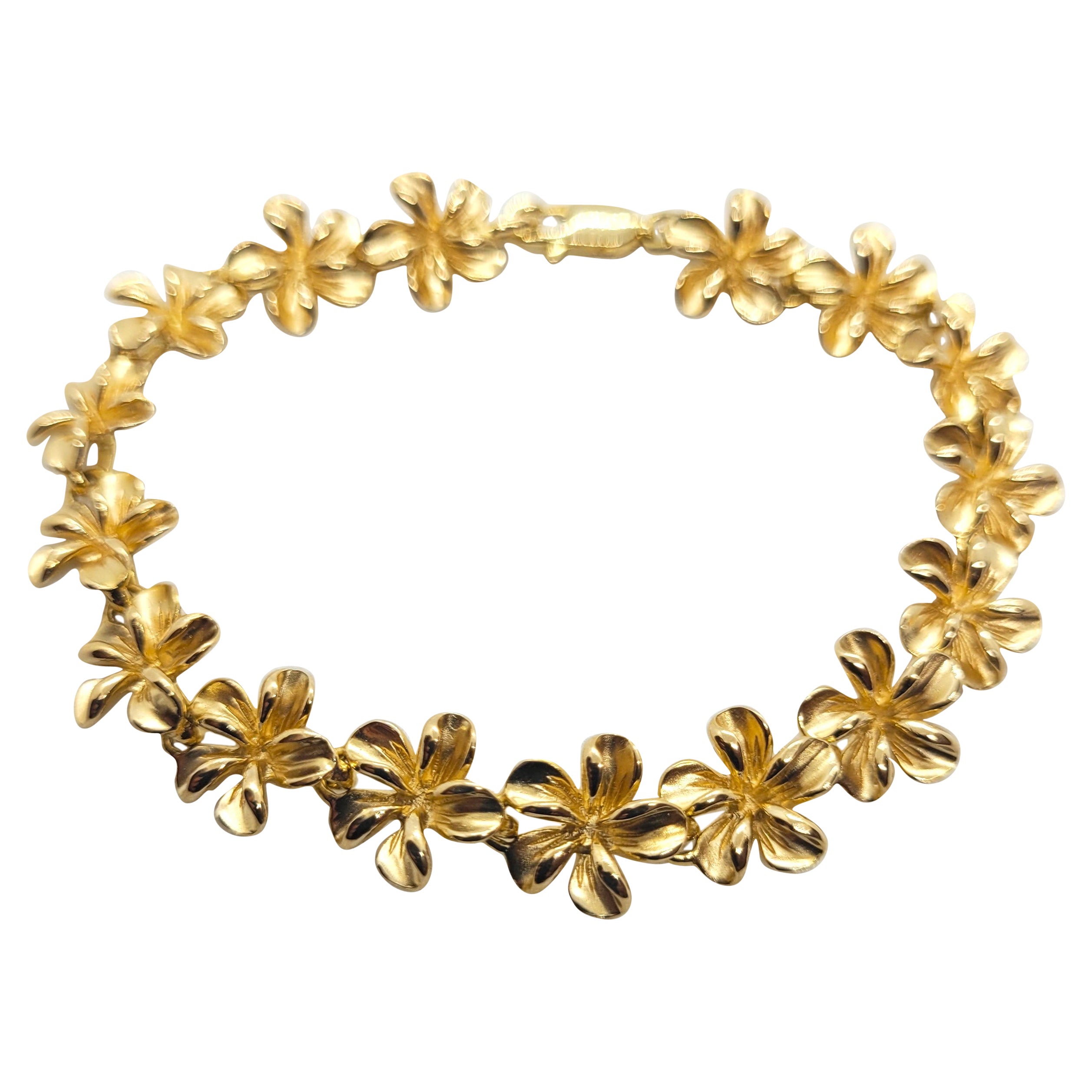 14Kt Gelbgold Plumeria-Armband, 8,5 Gramm, Karat Karabinerverschluss