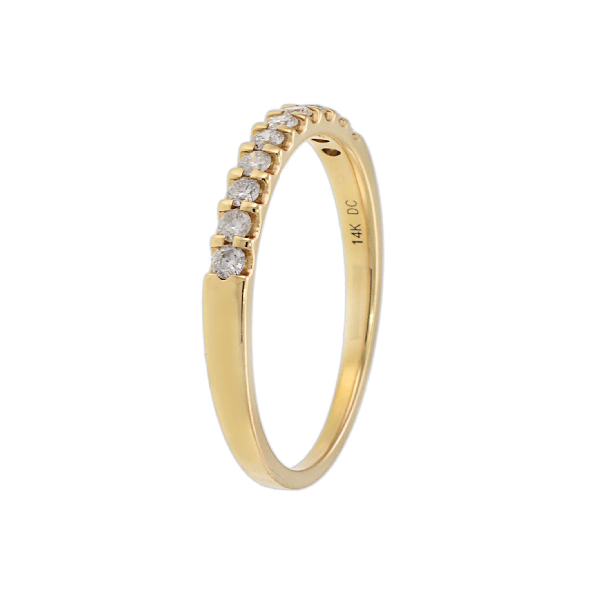 Brilliant Cut 14KT Yellow Gold Prong Set Diamond Band For Sale