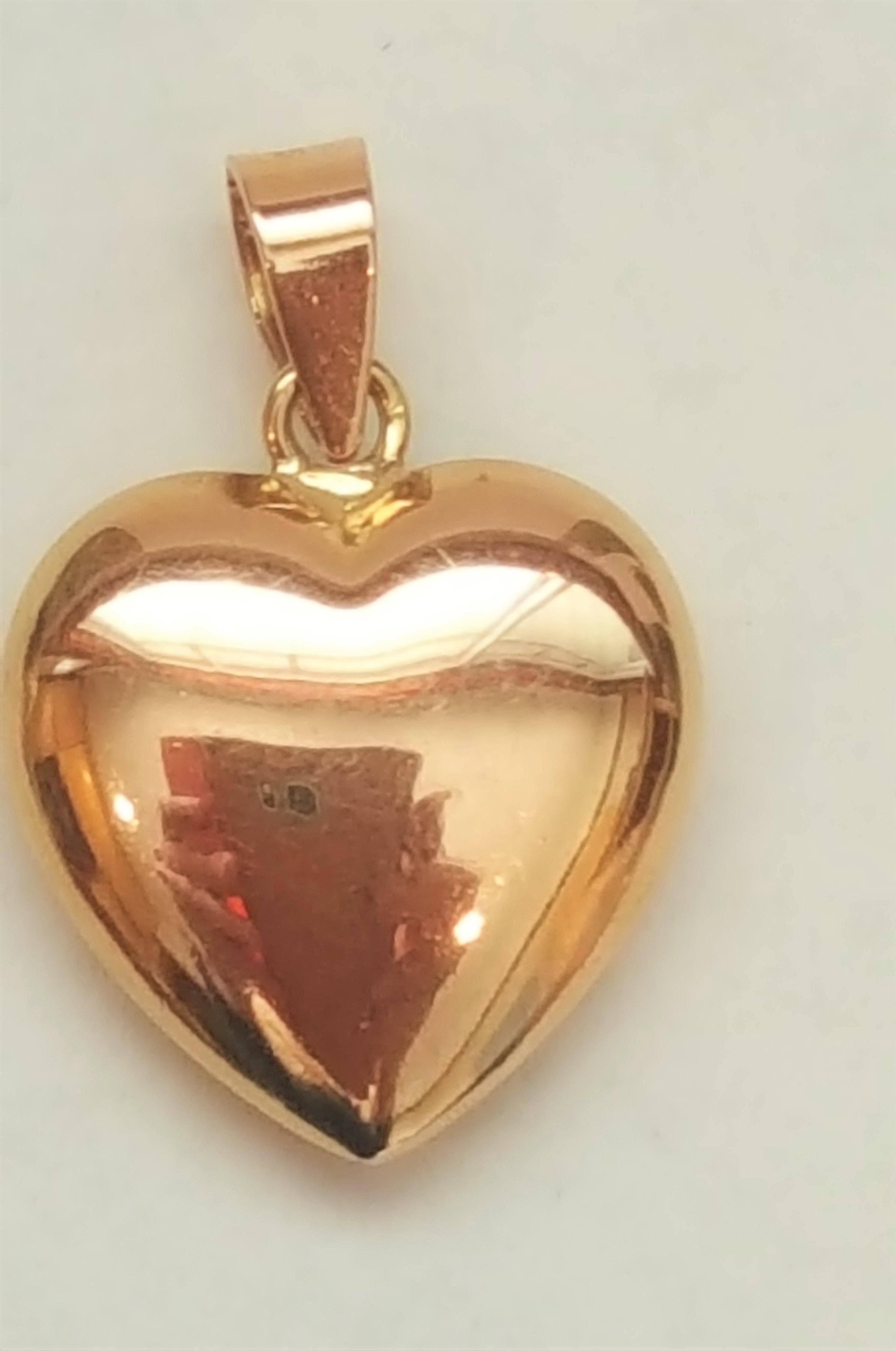 Modern 14kt Yellow Gold Puff Heart Pendant with Italian Box Chain 15mm x 12mm x 4mm