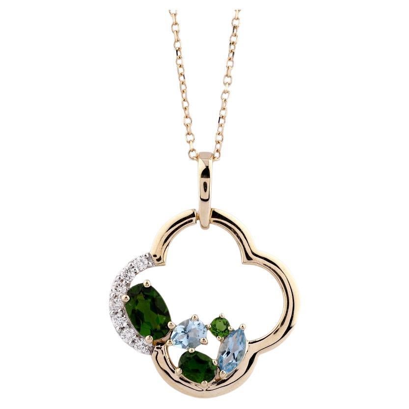 14KT Gelbgold Quatrefoil-Anhänger mit gemischtem Edelsteincluster