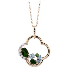 14KT Gelbgold Quatrefoil-Anhänger mit gemischtem Edelsteincluster