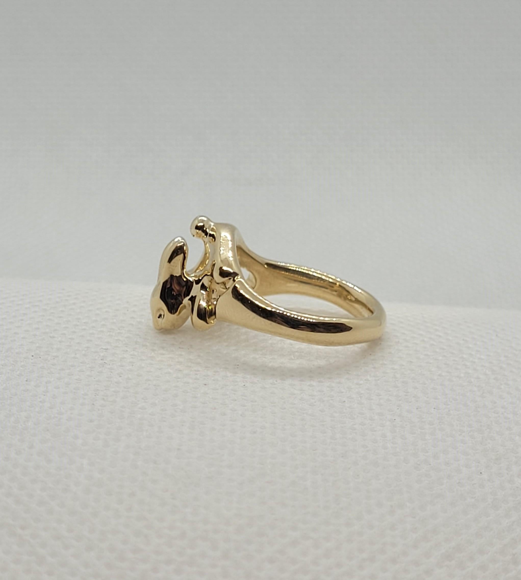 14 Karat Yellow Gold Rabbit Bunny Ring, Grams, Comfort Fit Year of Rabbit In Good Condition For Sale In Rancho Santa Fe, CA