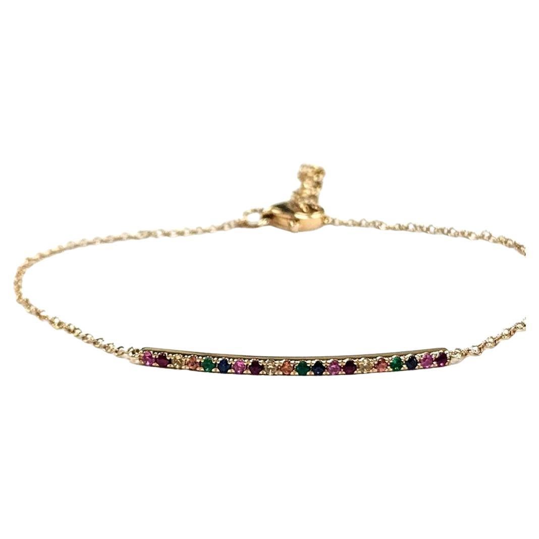 14kt Yellow Gold Rainbow Bar Bracelet Minimalist design For Sale