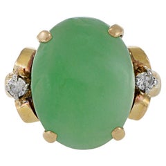 14KT Yellow Gold Retro Era Jade And Diamond Ring