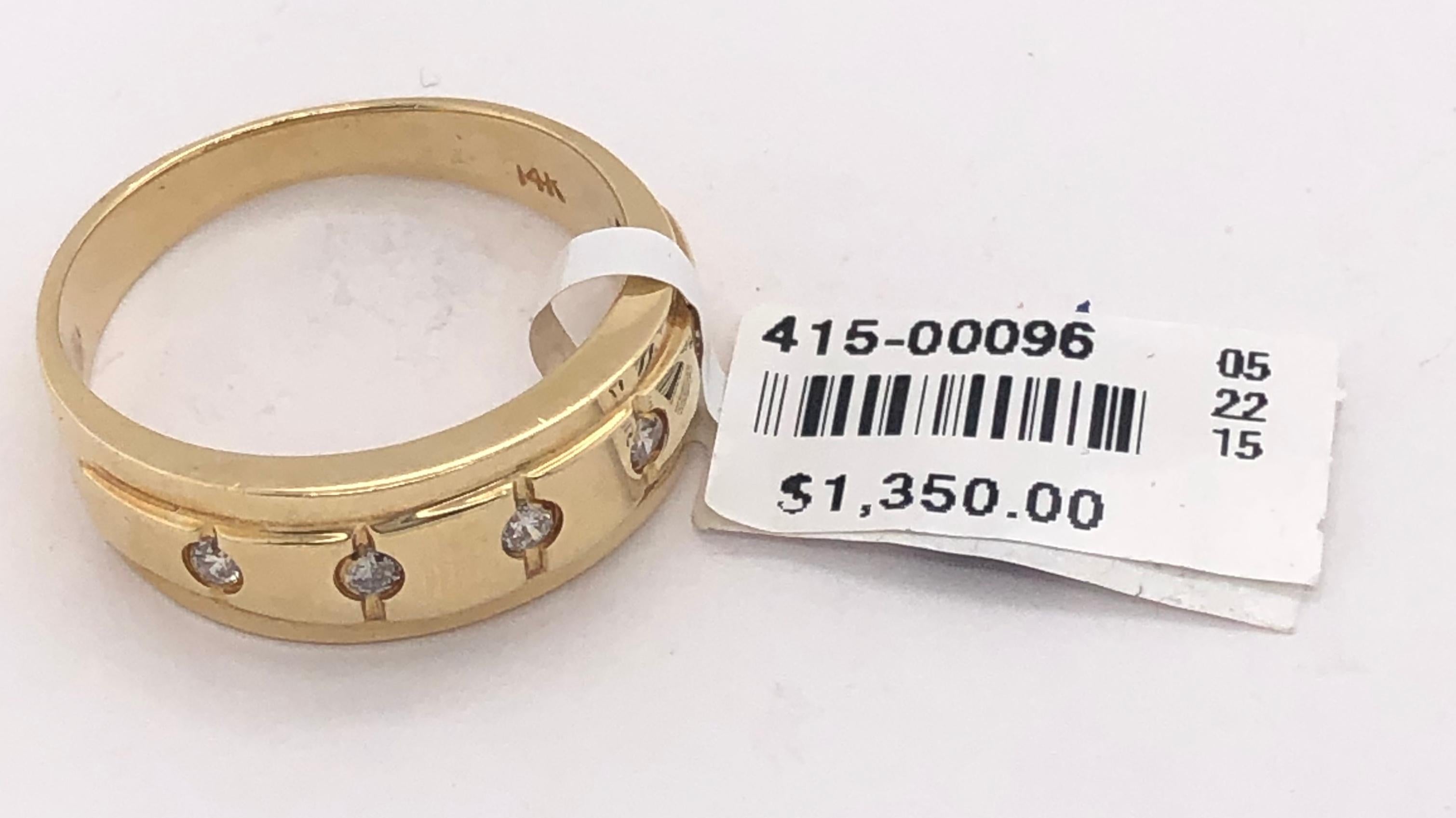 14 Karat Yellow Gold Ring Wedding Band with Five Diamonds .35 Carat For Sale 5