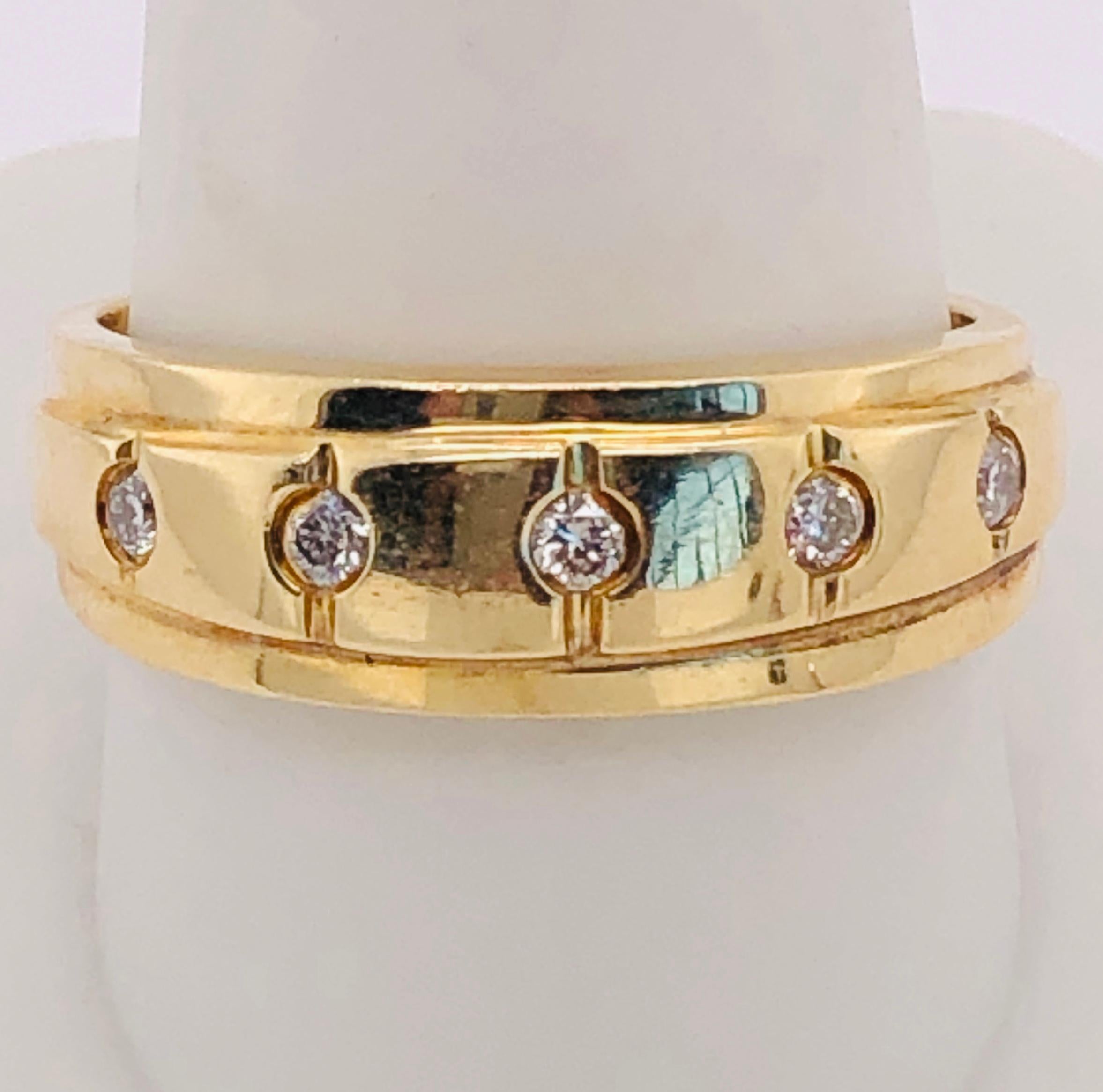 14Kt Yellow Gold Ring With Five Diamonds 
10.5 Size. 0.35 Total Diamond Weight. Total weight 6.38 grams