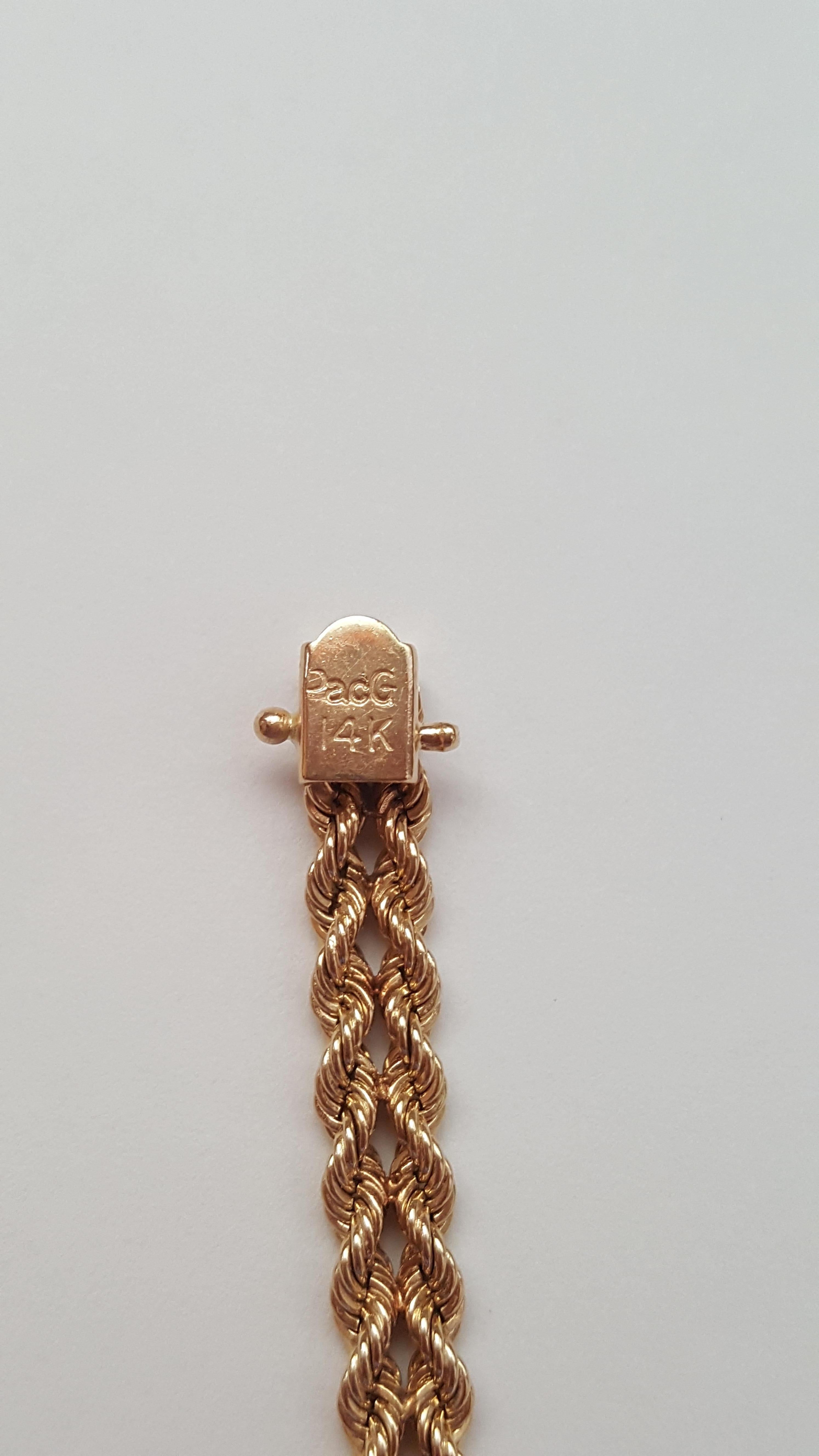 Women's or Men's 14 Karat Yellow Gold Rope Sapphire Bracelet, 12.1 Grams