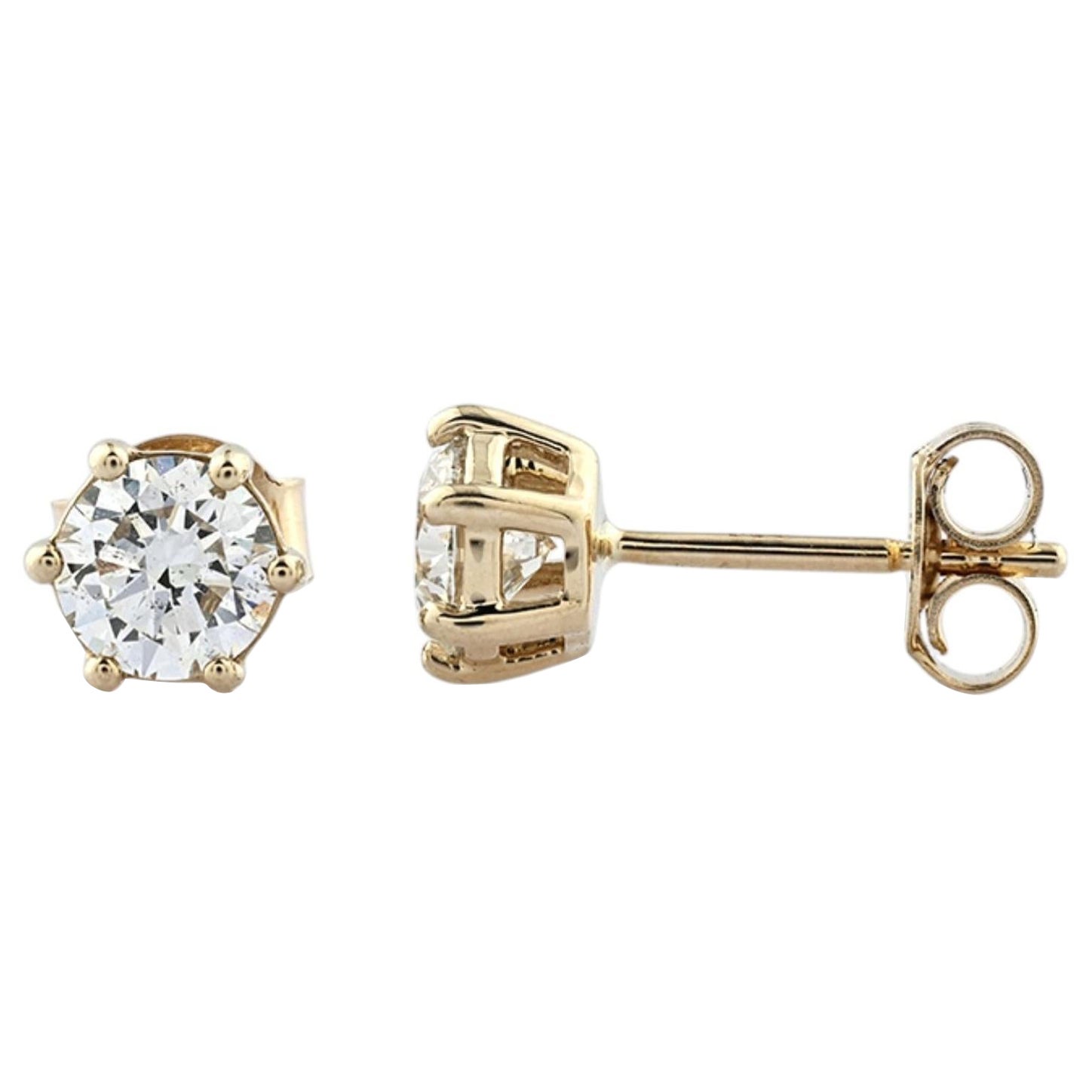 14KT Yellow Gold Round Brilliant Diamond Six-Prong Solitaire Stud Earrings
