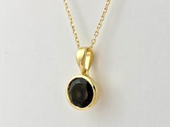 14KT Yellow Gold Round Cut Smoky Quartz Bezel Solitaire Pendant Necklace