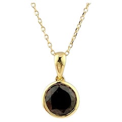 14KT Yellow Gold Round Cut Smoky Quartz Bezel Solitaire Pendant Necklace