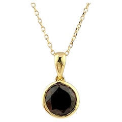 14KT Yellow Gold Round Cut Smoky Quartz Bezel Solitaire Pendant Necklace