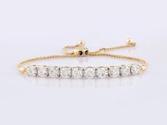 Pulsera tipo bolo ajustable de oro amarillo de 14 quilates con diamantes redondos de 3,0 quilates
