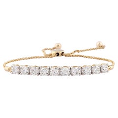 Pulsera tipo bolo ajustable de oro amarillo de 14 quilates con diamantes redondos de 3,0 quilates