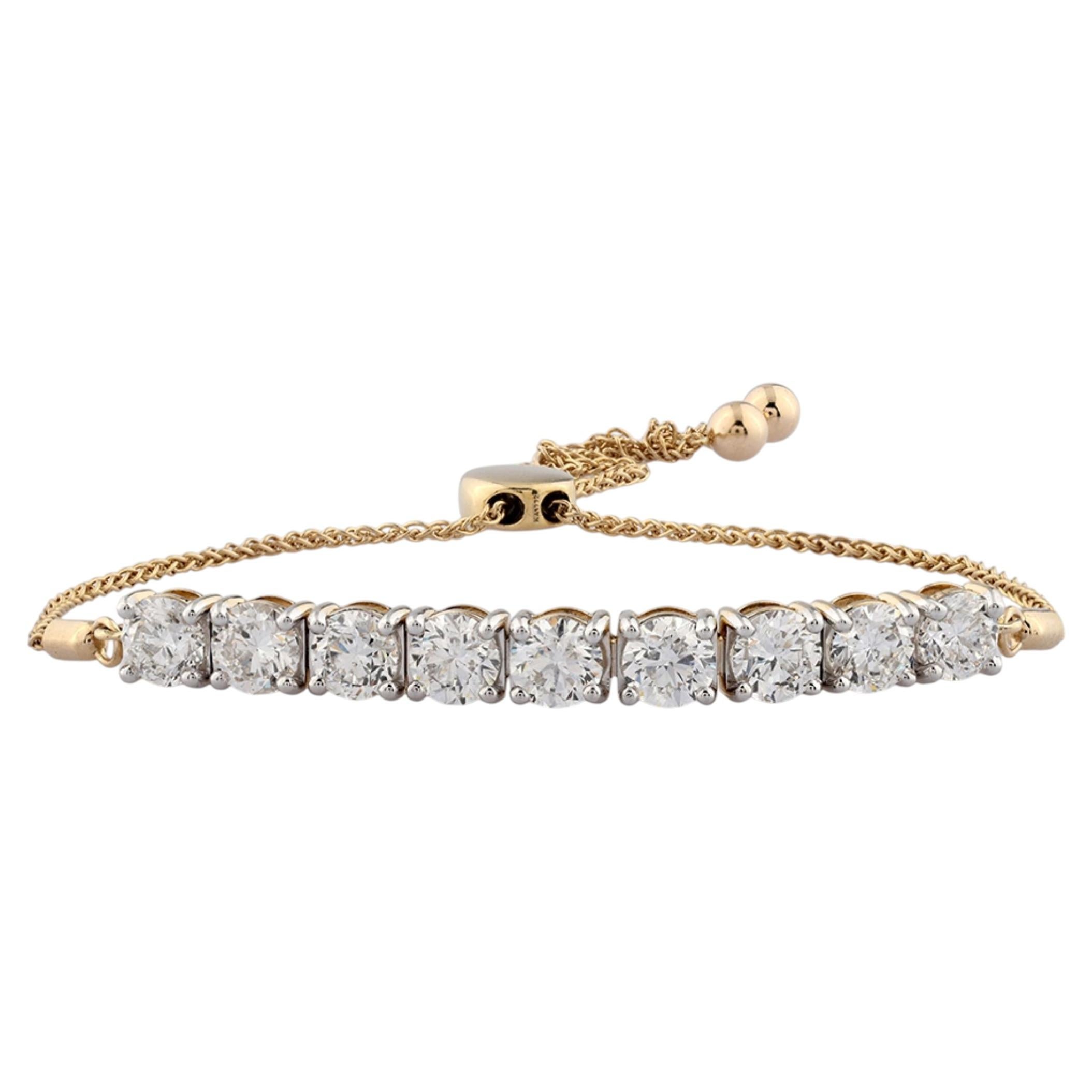 14KT Yellow Gold Round Diamond 4.05 Cts Adjustable Bolo Bracelet