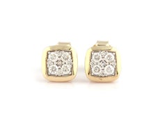 14KT Yellow Gold Round Diamond Cushion-Shaped Earrings Cluster Stud