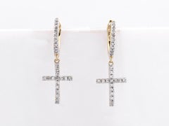 14KT Yellow Gold Round Diamond Divine Radiance Pave Cross Huggie Earrings