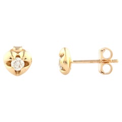 14KT Yellow Gold Round Diamond Love Solitaire Gold Heart Stud Earring