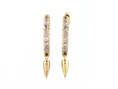 14KT Yellow Gold Round Diamond Modern Spike Pave Huggie Hoop Earrings