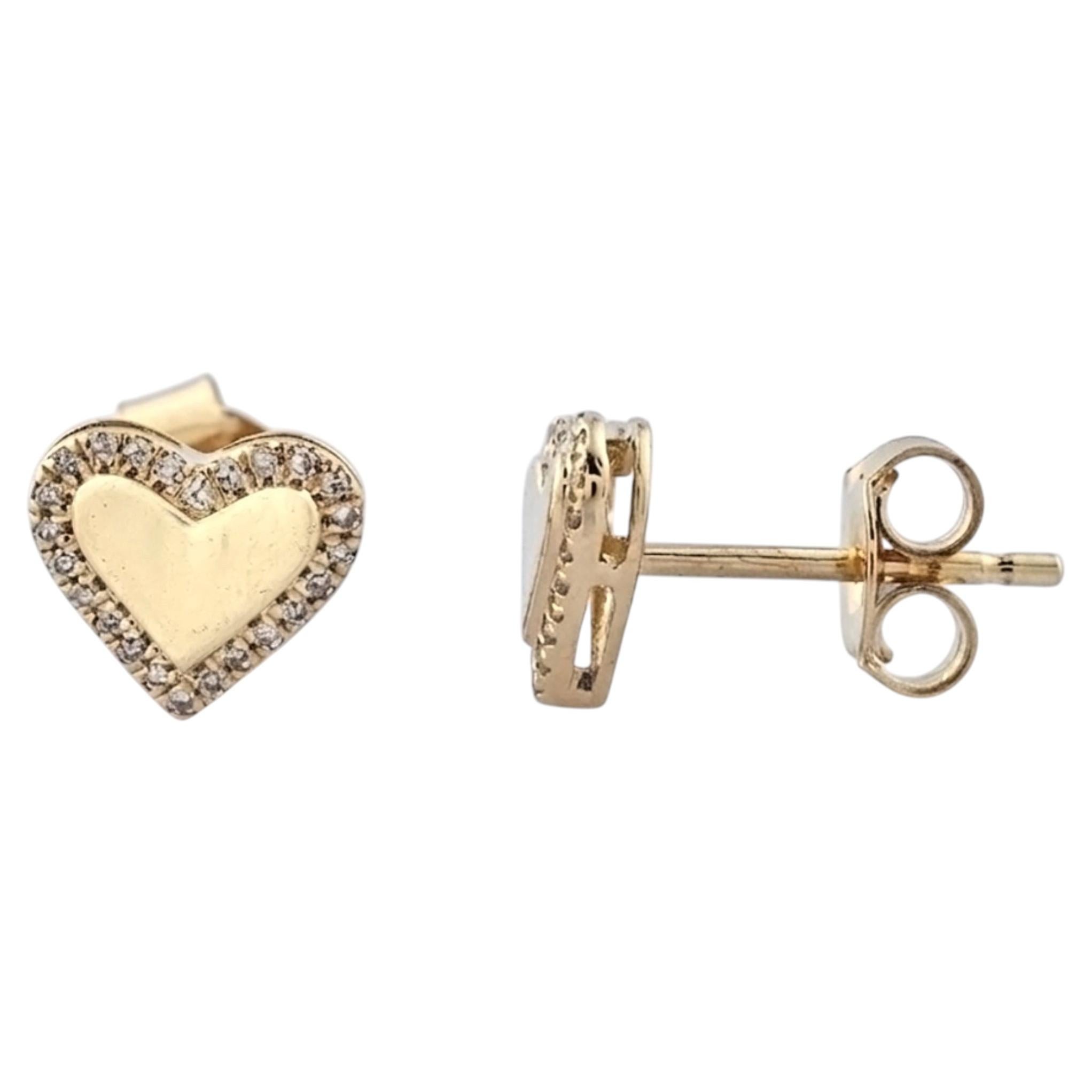 14KT Yellow Gold Round Diamond Radiant Halo Polished Heart Stud Earring