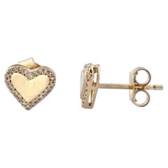 14KT Yellow Gold Round Diamond Radiant Halo Polished Heart Stud Earring
