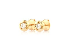 14KT Yellow Gold Round Diamond Solitaire Starburst Gold Orb Stud Earring
