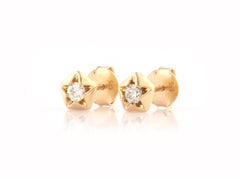 14KT Yellow Gold Round Diamond Stellar Solitaire Gold Star Stud Earring